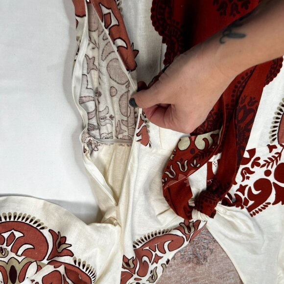 Marfinno Linen Medallion Maxi Dress Long Sleeve Cream Orange Medium - Picture 14 of 16